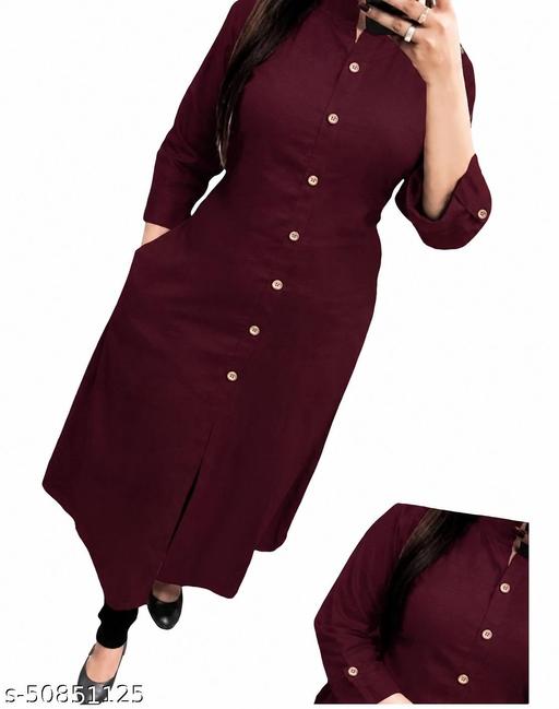 Trendy Attractive Traditional Women Purple Solid Daily Wear A-Line Kurtis With Mandarin Collar & Pocket (Latest Design for Festive Season 2026)