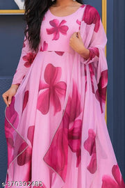 Women Georgette Gown Dupatta Set