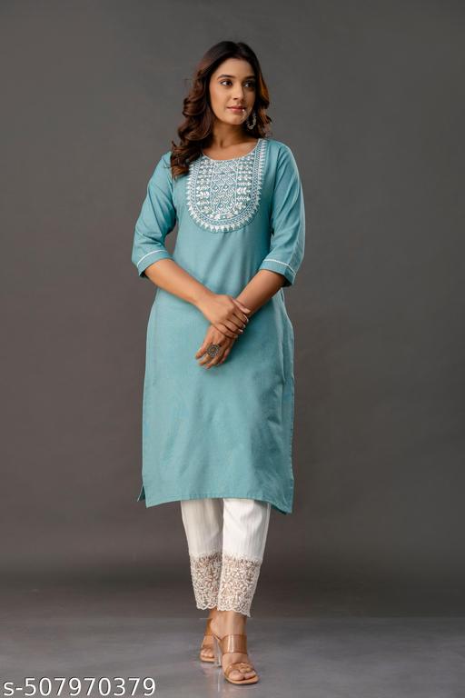 Latest Blue cotton kurti with embroidery PCWN 20