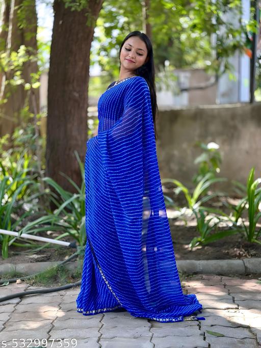 Georgette Bandhani 60gms saree with lace and blouse