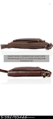 Elegant and Durable Unisex Brown Leather Crossbody Bag with Adjustable Strap, Multiple Pockets and Stylish Metal Detailing | Perfect for Daily Commute, Office, Travel, Shopping and Weekend Outings