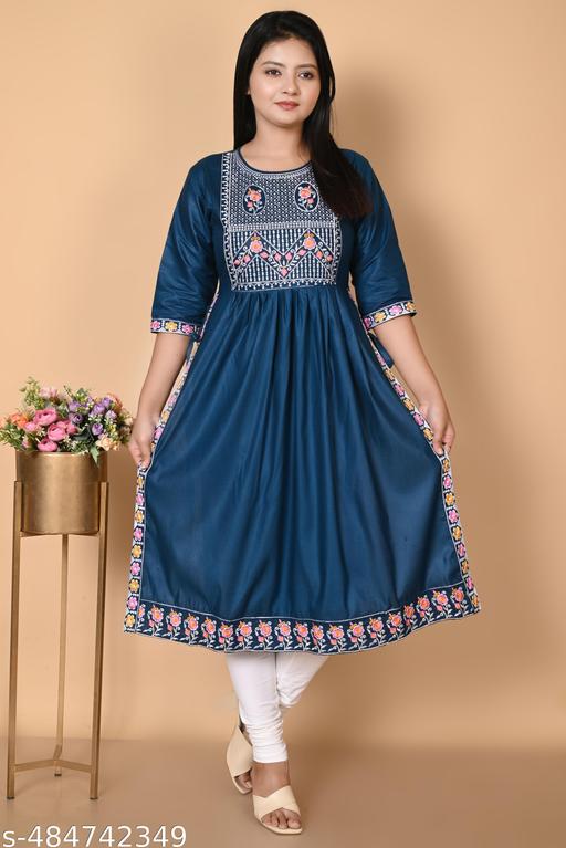 Women Flared Rayon Nayra Cut Kurti for Women & Girls|Women's Kurtas & Kurtis