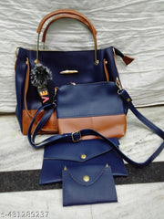 "Chic Handbag and Sling Bag Pack of 4 - Perfect for Women & Girls" | Women's Handbag Pack | Girls' Sling Bag Combo | 4-Piece Bag Set | Women's Fashion Bags | Blue HandBag | Bag
