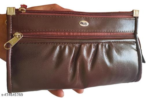 FLIKKER: PU Casual Women's Attractive Solid Clutch Women's Multi Zip Daily Use Maroon Clutches Red Handbag for Girls Mobile Purse Women (Coffee, Pack of: 1)