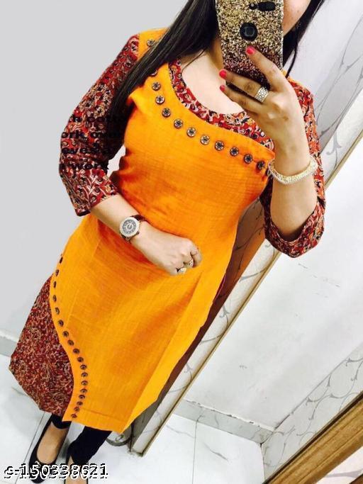 VISVA DESIGNER Cotton Printed Kurti Kurta For Women Girls Yellow Color Floral Print Latest Design Straight Ladies Kurtis ( Not a combo or set with dupatta pant leggings )