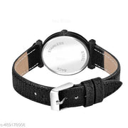 Krolexe Analog Round Black Dial ALPHABET S Design Stylish Black Leather Strap Classic Design Fancy Wrist Watch for Women and Girls, Pack of 1 - ALP-S-GEN-BK-BLK-CUTL