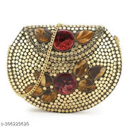 Design Craft India Flower Design Golden Clutch For Girls & Womans