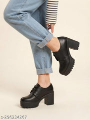 STRASSE PARIS | Women's Black Synthetic Low-Cut Lace-Up Platform Chunky Block Heel Boots | Below The Ankle Casual & Party Wear Boots for Girls