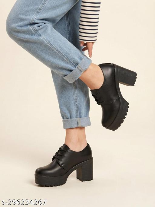 STRASSE PARIS | Women's Black Synthetic Low-Cut Lace-Up Platform Chunky Block Heel Boots | Below The Ankle Casual & Party Wear Boots for Girls