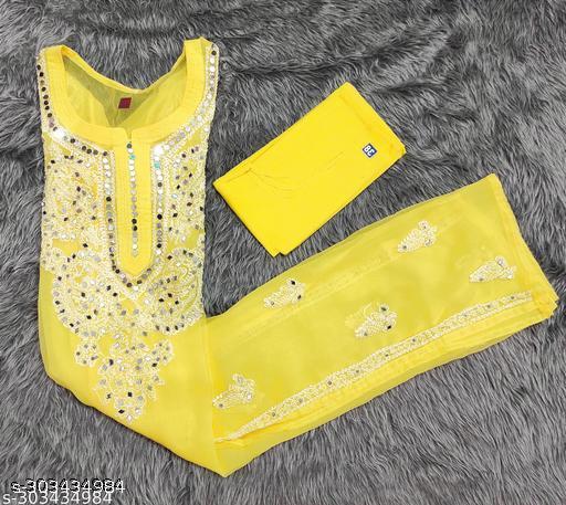 Mirror work long Chkankari embroidered kurti Inner.