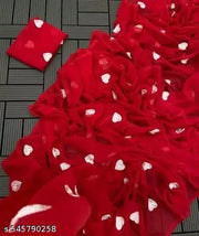 New Georgette Embroidery Red Saree With Unstitched Blouse Piece