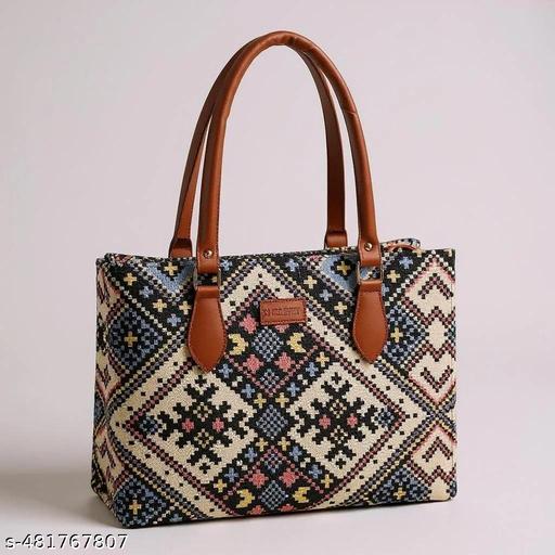 Multi Color Large Canvas Kalamkari Tote Bag With Two Zipper Inner Pockets for Shopping, Office & Daily Use