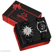 SEPTEM Septem 213 Black Combo Set of 2 Stylish Rich Professional Look Designe Analog Watch - For Couple