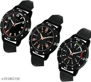 Pack Of 3 Black Designer Professional PU Analog Watch