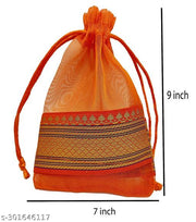 Foxtree Pack of 10 Pieces Silk Tissue Organza Drawstring Closure Orange Small Size Potli Bags Pouch Best for Party Supply Return Gift Bags (23 cm X 18 cm)