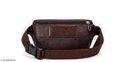 Premium PU Leather Waist Bag / Crossbody Fanny Pack for Men & Women (Dark Brown)