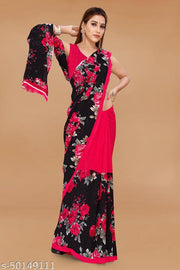 Pretty, Printed Georgette Saree with Blouse Piece