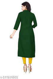 Yova Style Front Slit Cotton Straight Casual Wear Kurti Kurta For Women Regular Use With Mandarin Chinese Collar Show Button Latest Design Girls Formal Dress