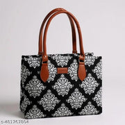Large Black Kalamkari Canvas Tote Bag – Zipper Inner Pockets – Office, College & Daily Use Bag