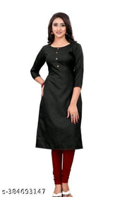 Cool&Classy Round Neck Fornt Button Rayon Kurta(Black)