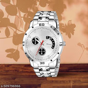Letest Trendy Luxe Silver  Dial Analog Watch , Sleek Metal Band, and Sub-Dials Watch For Men's & Kids