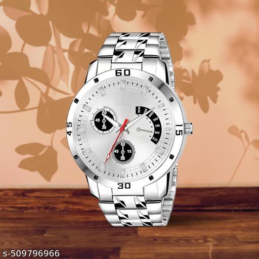 Letest Trendy Luxe Silver  Dial Analog Watch , Sleek Metal Band, and Sub-Dials Watch For Men's & Kids
