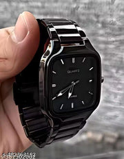 Stylist Explorer & Business Casual Black Dial With Black Steel Chain Belt Watch for Men & Boys
