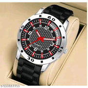 Yolako Red lita Dial Silver Cash Black Pu Bump Belt Boy and Men Watch