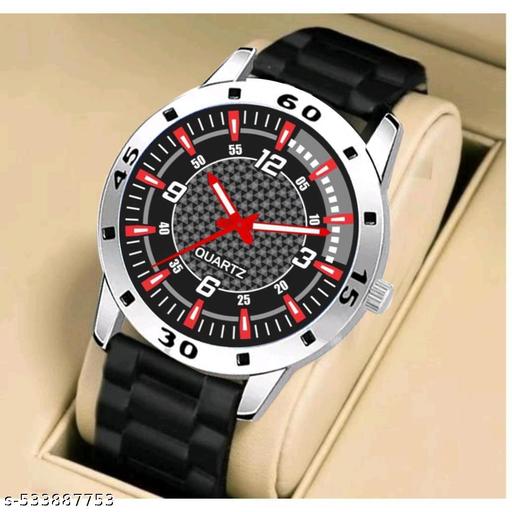 Yolako Red lita Dial Silver Cash Black Pu Bump Belt Boy and Men Watch