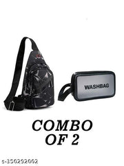 SERENITY STREET Unisex Lightweight Slim Sling Bags, Chest Shoulder Bag, Sling Backpacks Outdoor Crossbody Backpack & Multipurpose Clear PVC Zipper Cosmetic Travel WashBag (Pack of 2)