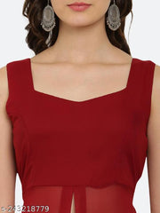 Shimao Trendy Solid Georgette Front-Open High-Slit Sleeveless Kurta for Women