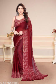 Women's Trendy Party Wear Chiffon Plain Saree