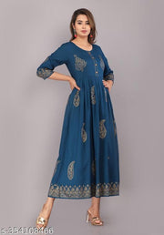 Elevate your ethnic wardrobe /women rayon Anarkali printed Kurti