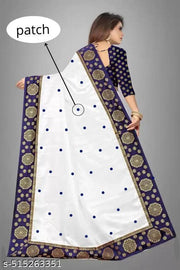 Plain Beautiful White Saree With Big Gola Border With Patchwork
