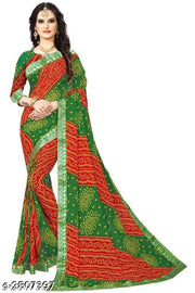KANOODA prints Bandhani Georgette Multicolor Lace border Saree With Blouse