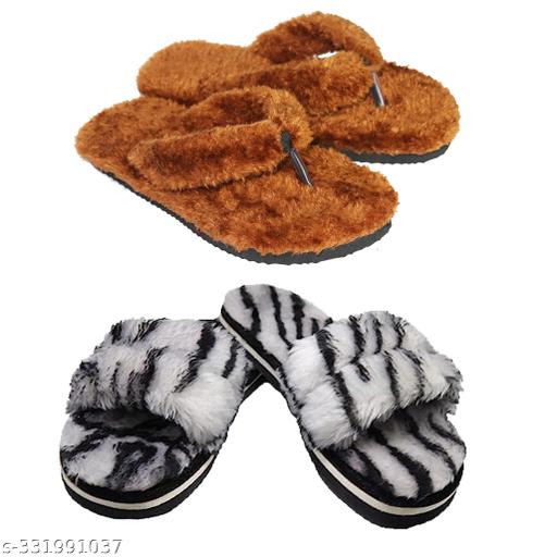 Women's Furry Slippers Open Toe Fuzzy Slippers Memory Foam Fluffy House Slippers