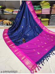 Traditional Design Paithani Sico Silk Saree with running blouse piece ( Navy & Rani )