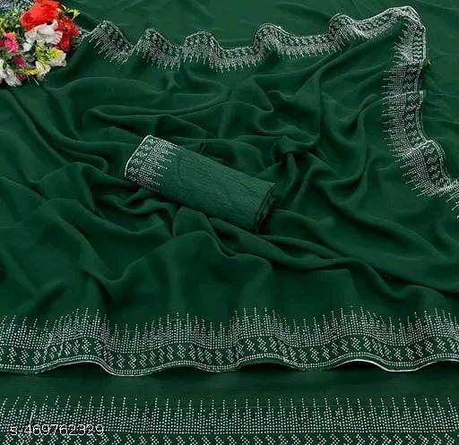 Women's Hot Fixing  Poly Georgette Saree with Unstitched   PARTYWEAR SAREE