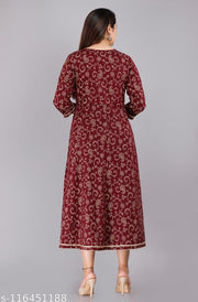 Women printed anarkali kurti Wine color