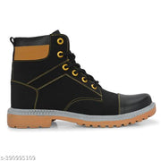 Shoe Island ® Vengeance-X ™ Leather Black Solid Tough Heavy Duty High Ankle Length Mens Casual Long Boots For Men (BAB985-BLACK)