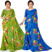 Women's Floral Printed Saree Combo Pack with Unstitched Blouse Piece ( Pack Of 2 )