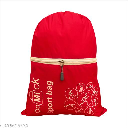 Polyester Waterproof Drawstring Multipurpose use Backpack Light Weight/Washable/Reusable With Zip pocket Reusable for Men Women (39X34 CM) COLOR RED PACK OF 1