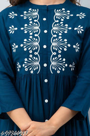 PJ KURTI WOMENS RAYON MOR STYLE STRAIGHT EMBROIDERED KURTI