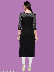 Casual American Crepe And Rasal Net Round Neck And 3/4 Sleeves Stylish Kurti For Womans