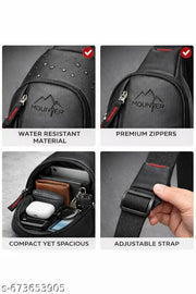 MOUNTER Vegan Leather Water Resistant Chest Bag for Men & Women | Chest Sling & Running Bag | Lightweight Crossbody Travel Fanny Pack for Gym, Jogging, Cycling & Daily Use (Black)