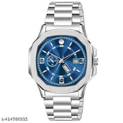 6186SM03_Katori Square Blue Dial Day & Date Stainless Steel Analog Watch For Men