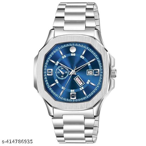 6186SM03_Katori Square Blue Dial Day & Date Stainless Steel Analog Watch For Men