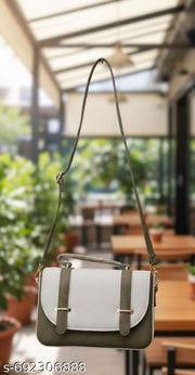 structured top-handle satchel featuring a two-tone color-block design Luvoksi Green & White Sling Bag Treio. KLEIO Green & White Solid Medium Satchel Handbag and the Sydney Spark Green Hand-held Bag.