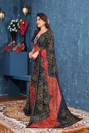 Black bandhani Saree with Lace Border, Comfortable Georgette Printed Daily Wear Saree with unstitched Blouse Piece, New Arrival Latest saree, Trending Saree