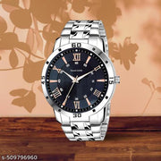 Letest Trendy Luxe Black  Dial Analog Roman Numeral Watch with Sleek Metallic Strap watch for Men's & Kids
